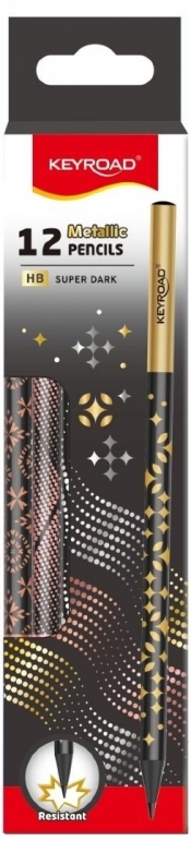 Ołówek Metallic okrągły czarne drewno 12szt