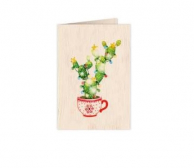 Karnet drewniany C6 + koperta Święta Kaktus