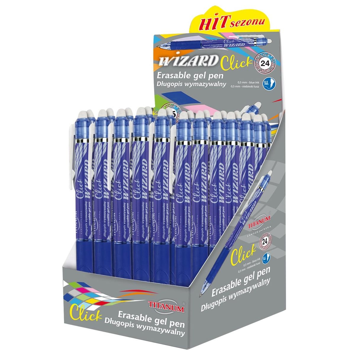 Długopisy wymazywalne Wizard 0.7mm, 24 szt. - niebieski