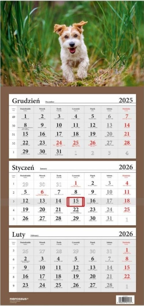 Kalendarz 2026 Trójdzielny Pies terier