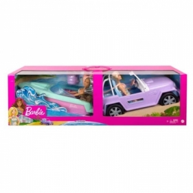 Barbie Przejażdżka 2 lalki + samochód + motorówka