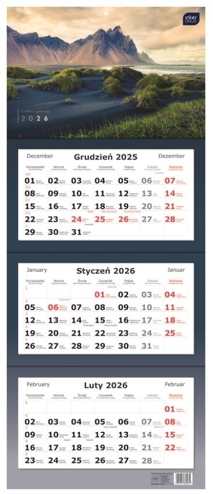 Kalendarz trójdzielny 2026 - Widoki