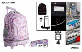 Plecak ze stelażem i kółkami 4 komory + piórnik