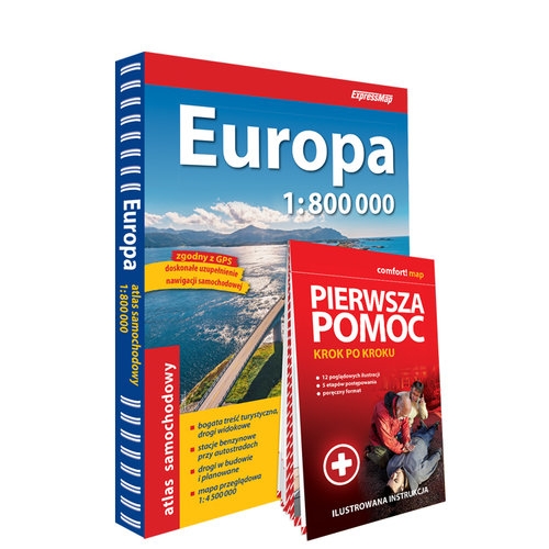 Europa atlas samochodowy 1:800 000 + Pierwsza pomoc - krok po kroku - ilustrowana instrukcja