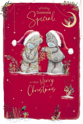 Kartka świąteczna - Misie ze świątecznymi lampkami