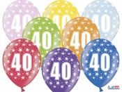 Balon gumowy Partydeco gumowy 40 urodziny, mix kolorów 30 cm/6 sztuk mix 300 mm (SB14M-040-000-6)