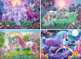 Ravensburger, Puzzle 4x100: Magiczne jednorożce (05654)