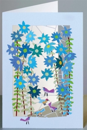 Karnet PM154 wycinany + koperta Niebieskie kwiaty