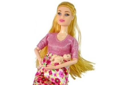 <img src='https://webimage.pl/pics/547/2/dd5905679072547.jpg' style='height:440px' /> Lalka w ciąży różowa sukienka w kwiaty