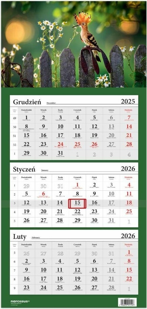 Kalendarz 2026 Trójdzielny Ptak dudek