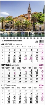 Kalendarz 2026 trójdzielny na spirali mały MIX