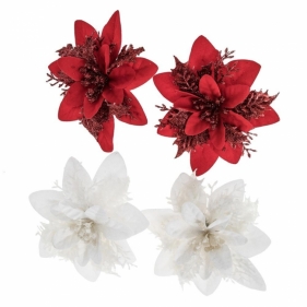 Kwiaty poinsecji białe, czerwone 14cm 4szt