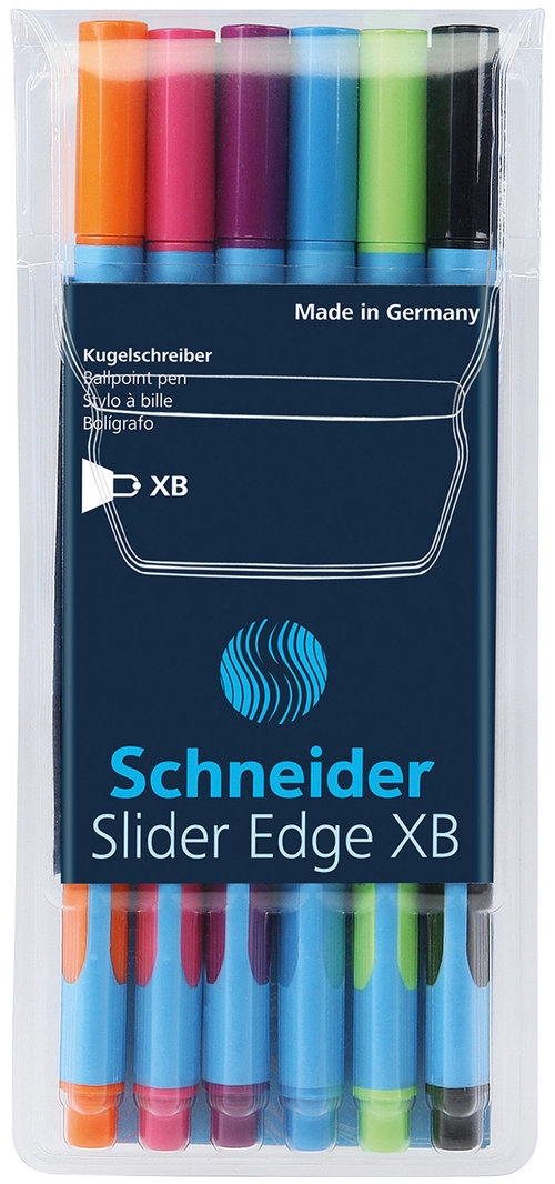 Zestaw długopisów w etui Schneider Slider Edge, XB, 6 sztuk, miks kolorów