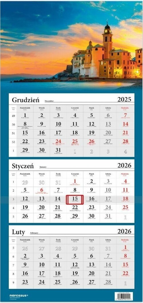 Kalendarz 2026 Trójdzielny Zachód słońca, Włochy