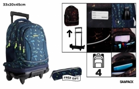 Plecak ze stelażem i kółkami 4 komory + piórnik