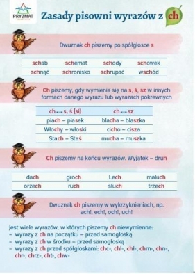 Plansza ortograficzna "Zasady pisowni wyrazów z CH