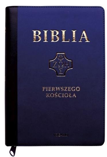 Biblia Pierwszego Kościoła granatowa ze złoceniami, z paginatorami i suwakiem