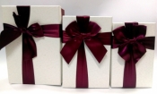 Pudełka na prezenty z kokardą bordo+ecru zestaw 3 sztuk