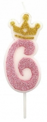 Świeczka 6 różowa 6,8cm PARTY GO