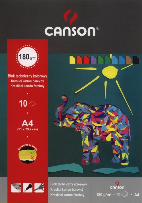 Blok techniczny A4 Canson z kolorowymi kartkami 10 katek Słoń