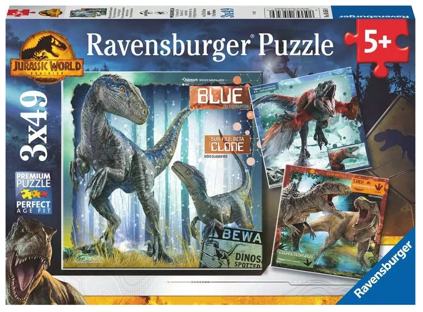 <img src='https://webimage.pl/pics/569/6/d4005556056569-4.png' style='height:440px' /> Ravensburger, Puzzle 3x49: Jurassic World Dominacja (05656)