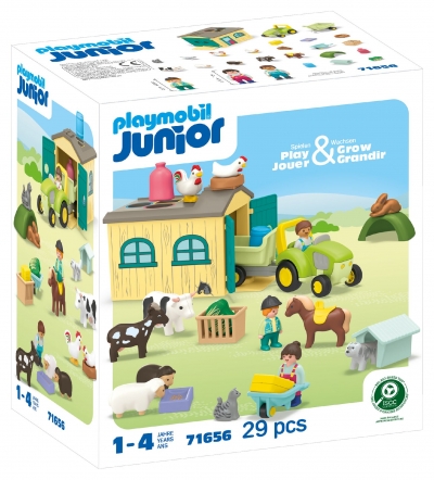 Playmobil JUNIOR Przygoda na gospodarstwie z traktorem, przyczepą i zwierzętami 71656