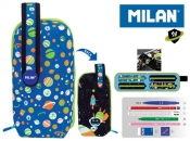 Multipiórnik Milan owalny z 4 piórnikami SH niebieski wzorki