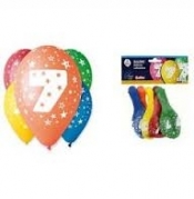Balon 12" z nadrukiem "7"pastel mix 5szt
