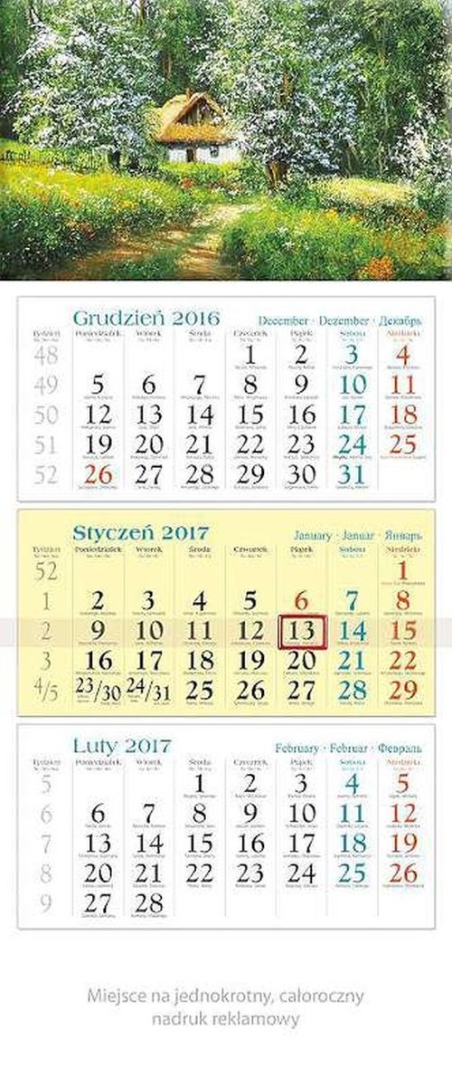 Kalendarz trójdzielny KT17 2017 Chatka