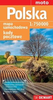 Polska mapa samochodowa Kody pocztowe 1:750 000 plastik