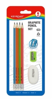 Ołówki HB z gumką i temperówką 6el