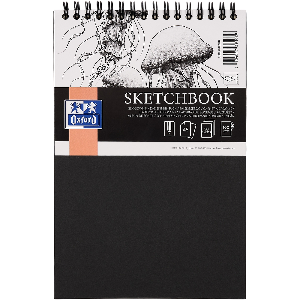 <img src='https://webimage.pl/pics/583/1/d5904017391029-5.png' style='height:440px' /> Szkicownik Oxford Sketchbook Artistic A5/50k podwójna spirala - czarny