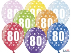 Balon gumowy Partydeco gumowy 80 urodziny, mix kolorów 30 cm/6 sztuk mix 300 mm (SB14M-080-000-6)