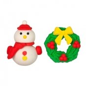 Gumki Świąteczne 2 szt Mikołaj Wieniec