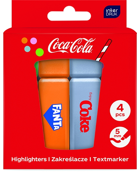 Zakreślacze w pudełku Coca-Cola, 4 kol.