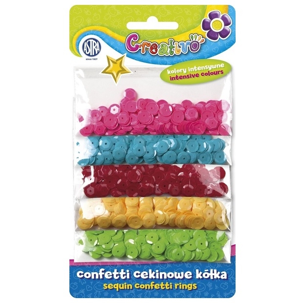 Confetti cekinowe kółka 1000 szt., 5 kolorów