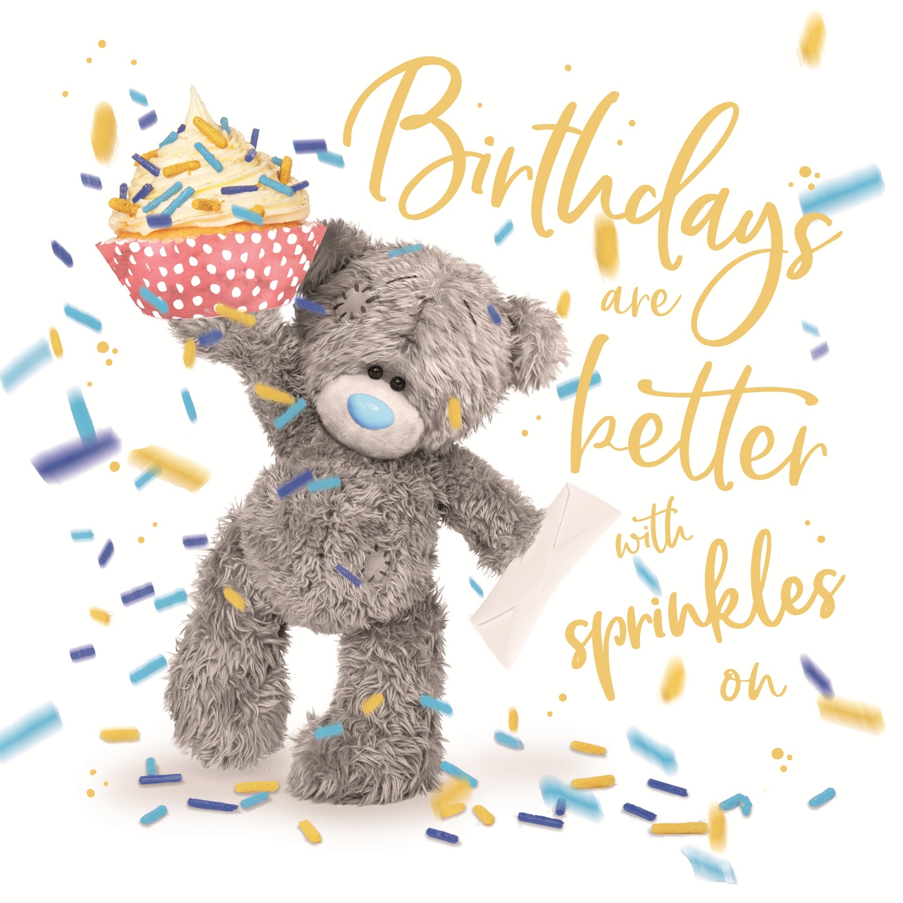 Kartka holograficzna 3D - Miś niosący babeczkę