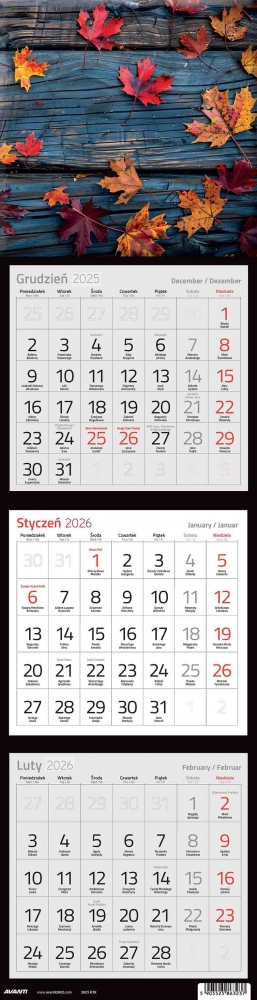 Kalendarz 2026 trójdzielny kwadratowy, 1 szt