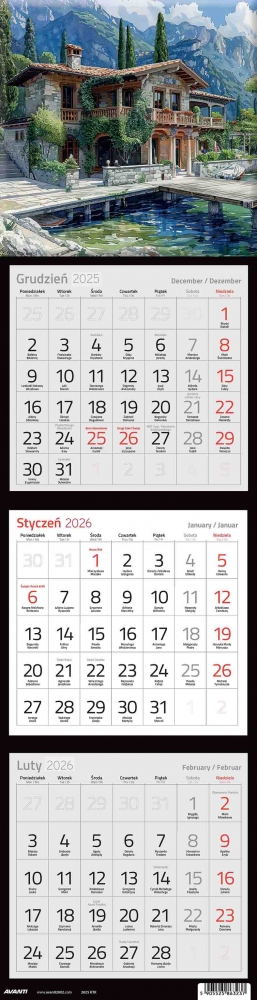 Kalendarz 2026 trójdzielny kwadratowy, 1 szt