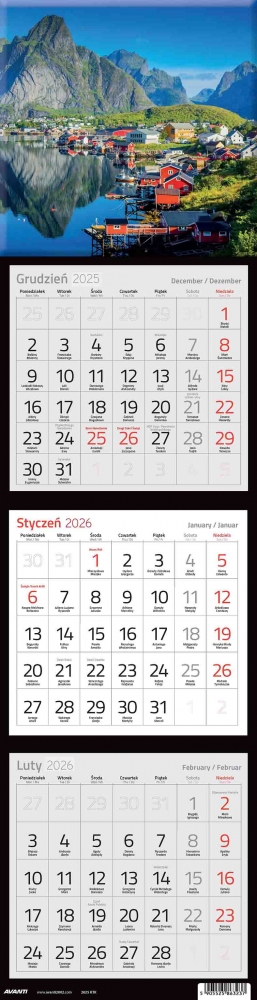 Kalendarz 2026 trójdzielny kwadratowy, 1 szt