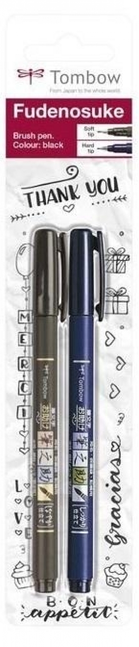 Flamastry Brush pen Fudenosuke czarny tw 1 i 2 2sz