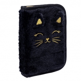 Astrabag, Piórnik pojedynczy jednoklapkowy z wyposażeniem - Fluffy Kitty Black (AC11)