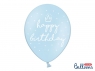 Balon gumowy Partydeco gumowy niebieski z nadrukiem happy Birthday 30 cm/6 sztuk