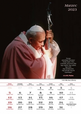 Kalendarz 2023 ze św. Janem Pawłem II (zeszytowy z otworem do zawieszenia - dziurka) - Szubierajski Robert, Gałązka Grzegorz 