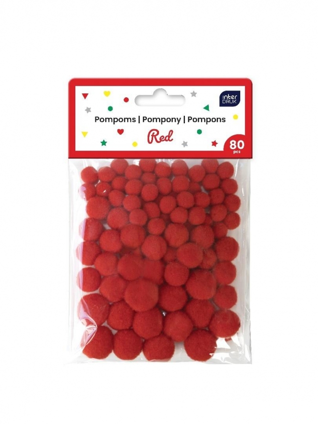 Pompony do dekoracji - Red, 80 szt.