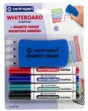 Centropen: Zestaw markerów suchościeralnych "Whiteboard Marker 8559", 4 kolory + gąbka magnetyczna