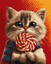 Malowanie po numerach - Kot z cukierkami 40x50cm