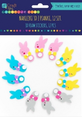 Naklejki 3D z pianki - króliczki, 12 szt.