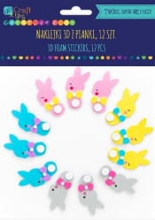 Naklejki 3D z pianki - króliczki, 12 szt.