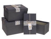 Pudełko prostokątne z kokardą 3szt czarny ROZETTE